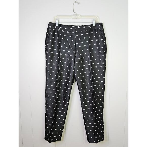 RSVP By Talbots Novelty Swan Pants Black Dress Pants High-Rise Straight Size 12 - Picture 2 of 12